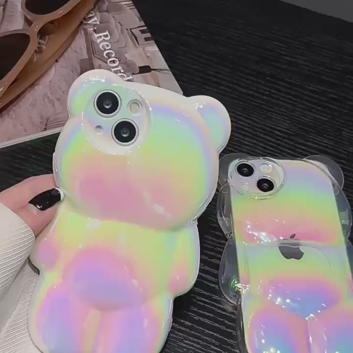 Load video: Cartoon Bear iPhone Case - Cute Protective Cover