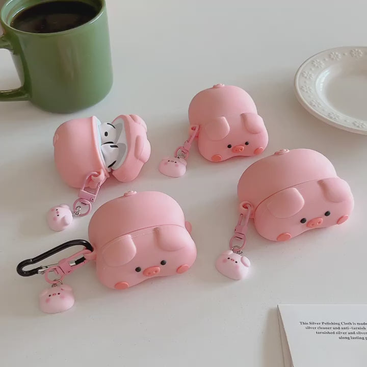Load video: Cute Piggy AirPods Case - Cute Protective Cover